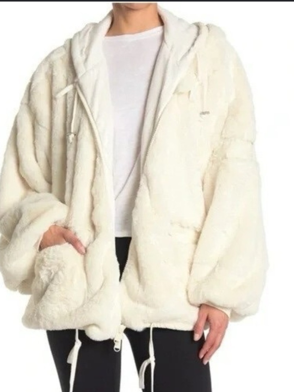 Free People Cream Teddy Jacket - Plush Hooded Coat